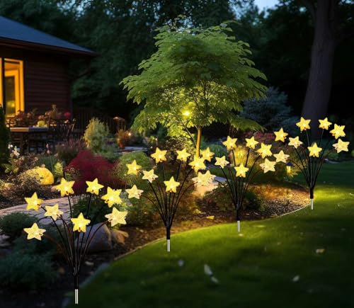 Solar Garden Lights, Christmas Star Pathway Lights, Outdoor Decorations Star Lights, Solar Swaying Lights, Firefly Lights for Patio Pathway Outdoor Decor, Big Bulb Solar Swaying Lights(4pack Star)