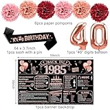 40th Birthday Decorations for Women, 21pcs Back in 1985 Banner Party Supplies, Rose Gold 40 Year Old Birthday Backdrop, Vintage 40 Birthday Honeycomb Centerpiece Hanging Swirls Balloon Sash Gifts