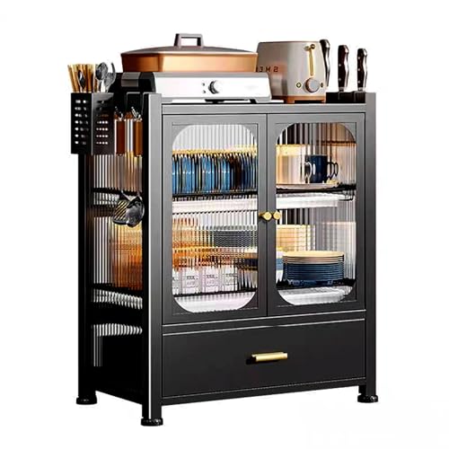 FAQINZYUAN Kitchen Countertop with Drawers Dish Cabinet, Drainer Cabinet, Dual Door Design, Dustproof and Oil Resistant Multifunctional Kitchen Storage Cabinet (Black)