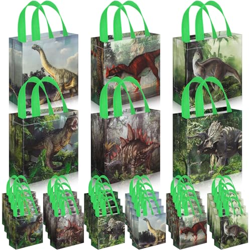 Sweetude 40 Pcs Dinosaur Gift Party Favor Bags with Handle, Dino Non Woven Goodie Bags Dinosaur Birthday Favor for Boys Girls Birthday Baby Shower Supplies