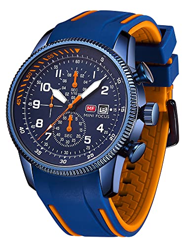 AIMES Mens Watches Casual Military Waterproof Multifunction Chronograph Watch for Men Luminous Dial Blue Silicon Strap Fashion Business Wrist Watch Clock