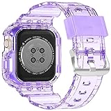 XYF Compatible for Crystal Clear Apple Watch Bands, 41mm 40mm 38mm Bumper Case for Men Women Jelly Sport Cover Strap for iWatch Ultra 2/1 Series 10 9 8 7 SE 6 5 4 3 2 1 (ClearPurple, 38/40/41)