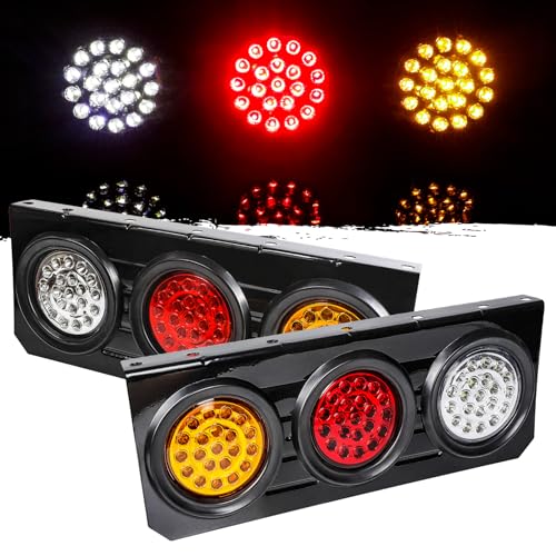WUSHIXAN 2 PCS LED Truck Trailer Tail Lights with Iron Bracket Base,12V-24V Round Led Trailer Tail Lights for Turn/Signal/Running Lamps Fits any Truck RV Camper Trailer