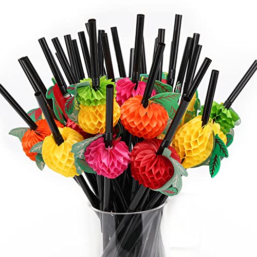 100pcs Fruit Drinking Straws, Disposable Honeycomb Plastic Straws, Tropical Hawaiian Beach Cocktail Pool Luau Party Decorations Supplies