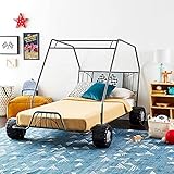 HomJoones Twin Car Bed Gunmetal Go Kart Metal Dune Buggy Frame Boys Racing Slat Style Xander Bed