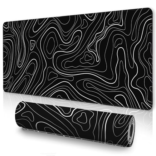 UJoowalk Black Mouse Pad, Topographic Mouse Pad Large, Gaming Mouse Pad, XXXL Mousepad, Keyboard and Mouse Pad, Desk Mat, 47.2 x 23.6 in, Minimalist Contour for Office