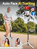 AOCHUAN Auto Face Tracking Tripod 360 Rotation w/Stand for iPhone Android,Selfie Stick Phone Stand 360 Rotating for Video Recording,Phone Holder Follow You w/Remote,RGB Light for TikTok(M2Pro White)