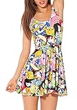 QZUnique Women's Cartoon Printed Stretchy Sleeveless Pleated Fit and Flare Skater Dress Shaping Breathable Dress