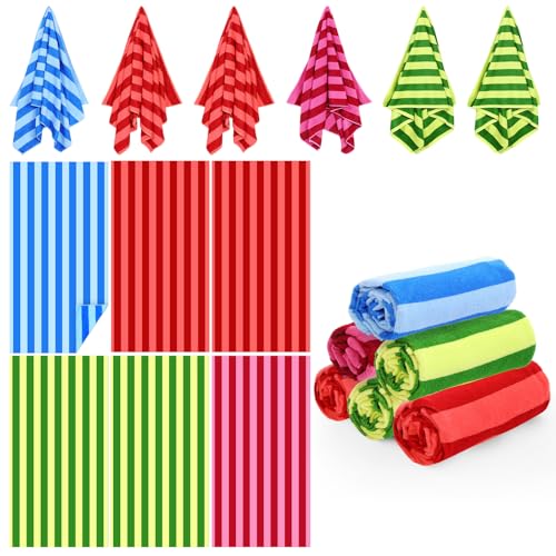Peryiter 6 Pcs 72 x 36 Inch Oversized Beach Towels Set Quick Dry Pool Towels Absorbent Camping Travel Blankets Set for Women Men Bath Beach(Mixed Color,Fresh Stripe)