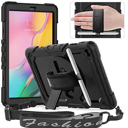 Timecity for Samsung Galaxy Tab A 10.1 Case - Drop Proof with Hand Strap Stand Screen Protector Pencil Holder - Black