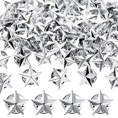 Fumete 100 Pcs Star Pins Bulk Star Badge Lapel Pins Star Brooches for Labor Day Veterans Day Memorial Day Party Costume Decor(Silver)