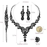 CSY 4 Pcs/Sets Vintage Necklace Earrings Bracelet Ring Retro Bridal Wedding Costume Jewelry Sets for Brides Women Gifts (Black Crystal)