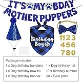 JOTFA Dog Birthday Party Supplies, Multi Sizes Dog Birthday Bandana Boy Dog Birthday Hat Bow Tie Numbers It’s My Bday Mother Puppers Sign Banner for Large Extra Large Dogs Pets (X-Large, Blue)