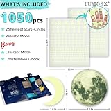 LUMOSX Glow in The Dark Stars for Ceiling - 1050 Pcs with Bonus Moons & Constellation E-Book | Ceiling Stars Glow in The Dark Stickers for Kids Room Decor (Blue)