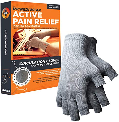 Incrediwear Fingerless Circulation Gloves Arthritis Gloves (Grey,Medium)