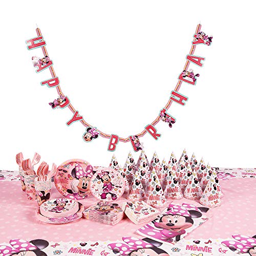 Disney’s Minnie Mouse Birthday Party Tableware Kit for 24 Guests - Party Supplies - 206 Pieces