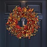 Quixem Full and Lush Fall/Autumn Door Wreath 20 inch, Handcrafted Fall Decor with Vibrant Leaves and Berries, Durable and Realistic, Perfect for Front Doors and Walls Indoor Outdoor