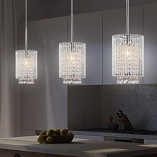 3 Pendant Lights Farmhouse Light Fixtures Kitchen Island Lighting Crystal Hanging Lamp Modern Pendants Ceiling Lamps,for Dinning Room Bedroom Hallway Bar (E26 Base)