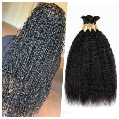 Kinky Straight Human Braiding Hair for Boho Braids Wet and Wavy Bulk Human Hair For Braiding No Weft 100g (1Pack-4PCS) Yaki Straight Bulk Human Hair for Micro Braiding (Natural Black, 18 Inch)