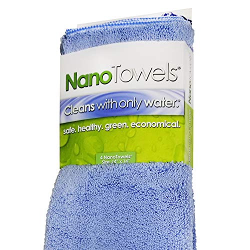 Nano Towels - The Amazing Eco Cloth That Cleans Virtually Any Surface with Only Water. No More Paper Towels Or Toxic Chemicals. 4-Pack (14x14, Blue)