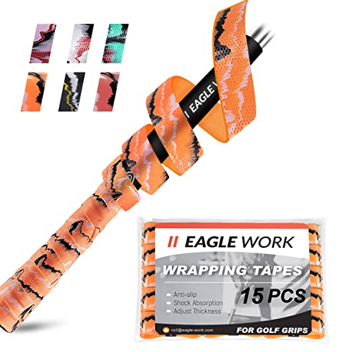 EAGLE WORK Golf Grip Wrapping Tapes, Innovative Regripping Solution for Golf Club Grips, 15 Pack Tacky PU Overgrip Tapes, Orange