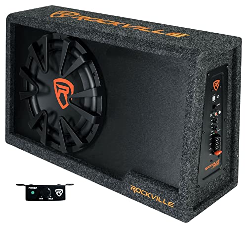 Rockville RVS12A 1400W 12" Slim Vented Powered Car Subwoofer Enclosure, 400W RMS, Adjustable Bass Boost, Durable MDF Build, for Car Audio Enthusiasts