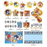 Sonic The Hedgehog Birthday Party Kit - Complete Supplies for 10, Video Game Themed Decorations, Licensed Banner, Plates, Cups, Balloons, Games, and Favors for Kids' Celebration