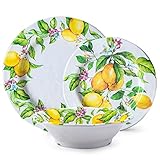 LEHAHA Lemon Melamine Dinnerware Dish Set – 12 Piece Indoor and Outdoor Plates and Bowls Set for Everyday Use, Dishwasher Safe, Unbreakable Kitchen Dinner Set, Service for 4…