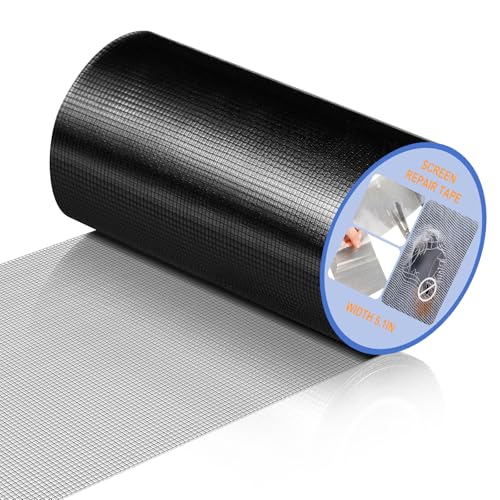 CroBlissful Extra Wide 5 in x 20 ft Window Screen Tape Mesh Repair Strong Adhesive Waterproof Fiberglass Screen Repair Kit Patch for Window Door Tears Holes(Black)