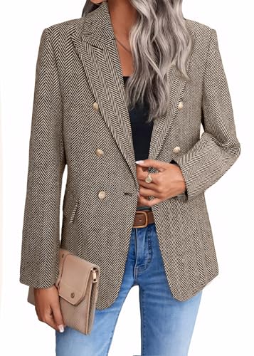 Herringbone Blazer Jacket for Women Plaid Houndstooth Black and White Business Casual Womens Blazers Work Professional Clothes Outfits Sacos De Mujer para Vestir Fashion Trendy Jackets Suit Suits