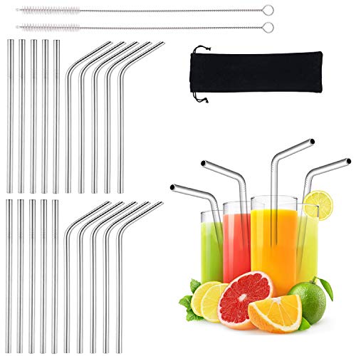 20 Pack Reusable Stainless Straws, 6-inch Short Drinking Straw Stainless Steel, Portable Straw for Cocktails Travel Kid, Metal Cocktails Straw With Cleaning Brush and Carry Bag