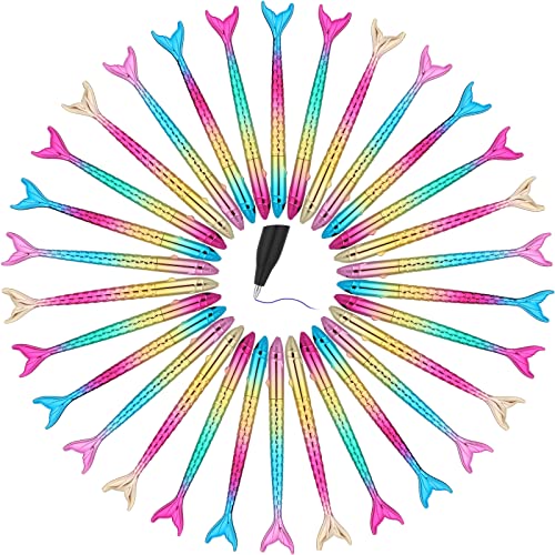 Handepo 50 Pieces Mermaid Tail Pens 1.0mm Fish Ballpoint Mermaid Black Gel Ink Pens Refillable Novelty Office Gifts for School Party Favors Supplies Home
