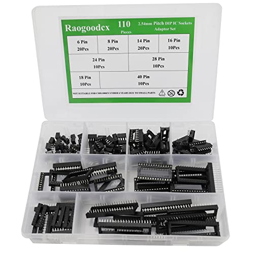 110Pcs 2.54mm Pitch DIP IC Sockets Type Adaptor Set 6,8,14,16,18,24,28,40 Pin