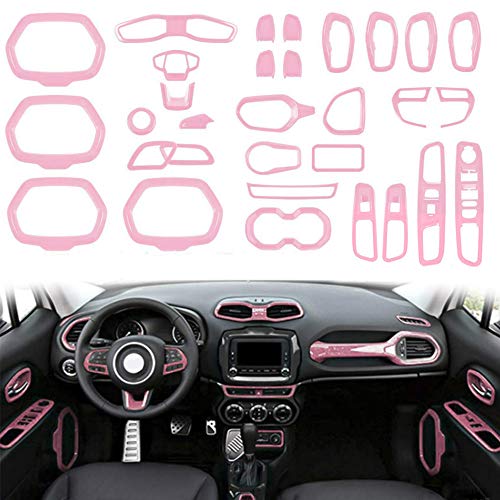 idain 31PCS/ Set Interior Trim Kit Car Interior Accessories Decoration Trim Kit for Jeep Renegade 2015-2018 (Pink)