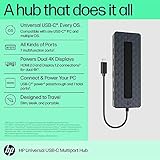 HP Universal USB-C Multiport Hub, HDMI Port, RJ45 Ethernet Port, DisplayPort 1.2 Ports, Supports 4K Dual Outputs, USB-A, 3.2 Ports, USB-C Passthrough (Model Number: 50H55AA-AAAAAA)