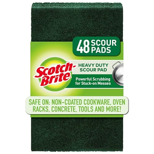 Scotch-Brite Heavy Duty Scour Pads, 48 Scouring Pads, Green Scrub Pads, Scouring Pad, Scrub Pads for Dishes, Best for the Kitchen, Garage and Outdoors