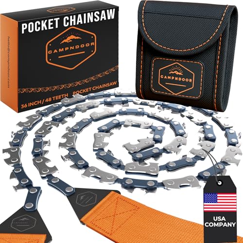 CAMPNDOOR Pocket Chainsaw for Camping - 36 Inch Heavy Duty Steel Hand Chainsaw - 48 Teeth Pocket Saw - 65Mn Hand Chain Saw with Handles - Handy Camping Gear - Bushcraft Survival Gear and Supplies