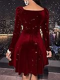 Sexyasasii Pleated Dress for Women Long Sleeve Wrap V Neck Glitter Velvet Mini Cocktail Party Fall Dresses for Women 2022 Wedding Guest(Red,S)