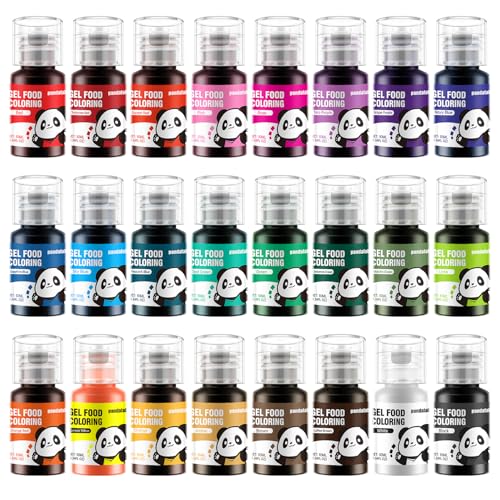 Gel Food Coloring Set - Concentrated Vibrant 24 Colors Edible Food Grade Dye for Cake, Icing, Macarons, Cookies, Baking Decoration, Fondant, DIY Soap, Bath Bombs - 8.1 fl.oz (10ml/Bottle)