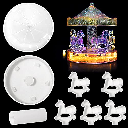 Carousel Ornament Crystal Epoxy Resin Mold Carousel Horse Casting Mould DIY Kits Silicone Molds for Epoxy Resin Merry-Go-Round Decorations for Home Decor
