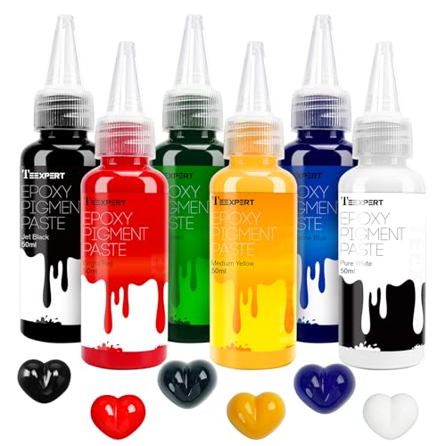 Teexpert Pigment Paste for Epoxy Resin: 10.15oz/300ml Highly Concentrated & Easy to Mix 6 Colors Opaque Liquid Epoxica Dye Set for Resin Coloring, Resina Art Painting and DIY Projects