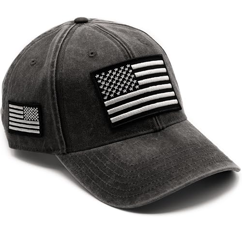 MASHBILL American Flag Baseball Cap - Super Soft Distressed Grey Dad Hat for Men Women - Adjustable Fit with Embroidered USA Patches - One Size Fits Most