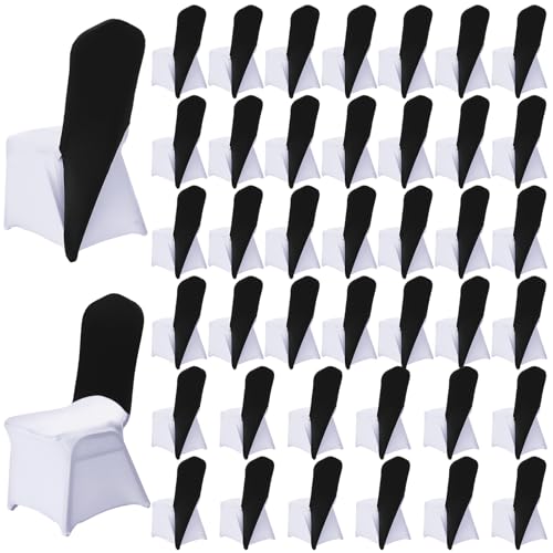 Mindsoft 40 Pcs Chair Cap Covers Spandex Chair Hood Sash Hat Bands Folding Stretch Elastic Cover for Wedding Holidays Banquet Party Celebration (Black)