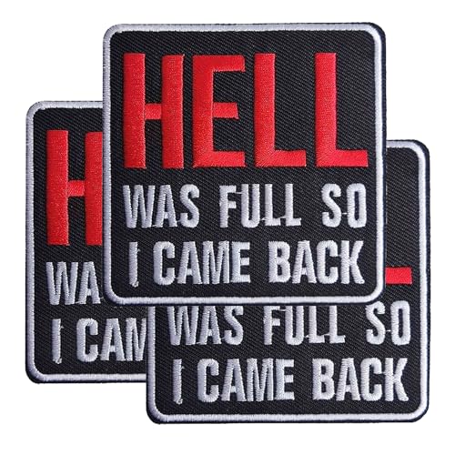 3" Funny Sewable Letters Patch, 3Pcs Hell was Full So I Came Back Iron On Embroidery Biker Patch Emblem Badge for Clothes Hats Bags Jacket Jeans Backpacks
