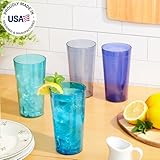 US Acrylic Cafe Plastic Reusable Tumblers (Set of 16) 20-ounce Water Cups Coastal Colors | Restaurant Style Drinking Glasses Value Set, Stackable, BPA-free, Made in the USA | Top-rack Dishwasher Safe