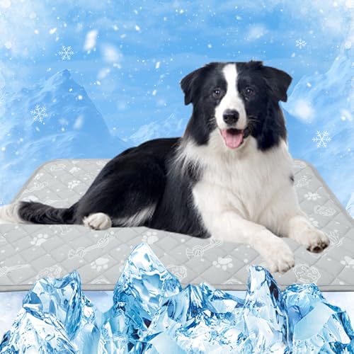 MH MYLUNE HOME Self Cooling Mat for Large Dog, 44”x32” Arc-Chill Cooling Fiber & Endothermic Color Changing Pet Cooling Pad, Foldable & Washable Non-Toxic Summer Pet Blanket