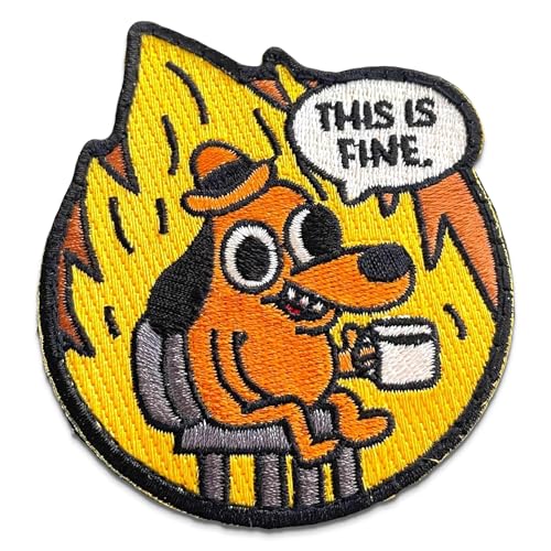 This is Fine Dog Patch - Funny Meme Embroidered Patches, Military Tactical Morale Patch with Hook and Loop Fastener, Cute Patches for Backpacks, Military Uniforms, Jeans, Jackets, Vests, Hats & More