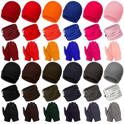 Suhine 36 Pcs Winter Unisex Gloves Beanies Neck Warmers Set Including 12 Pcs Cozy Scarf 12 Pcs Knitting Hats 12 Pcs Gloves for Women Men Charity Gift
