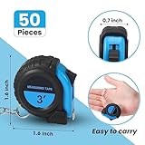 Xuhal 50 Pcs Mini Measuring Tape Keychains Small Measuring Tape Bulk Set 3ft Retractable Measuring Tape Measurement Tape with Pause Buttons for Engineer Crafter, Autowind and Lock (Blue)