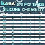 KEZE 660 PCS 18 Size Clear Food Grade Silicone O Ring Assortment Kit and 14 Size Silicone Washer Set,Silicone O ring for Seal Plumbing Faucet Hose